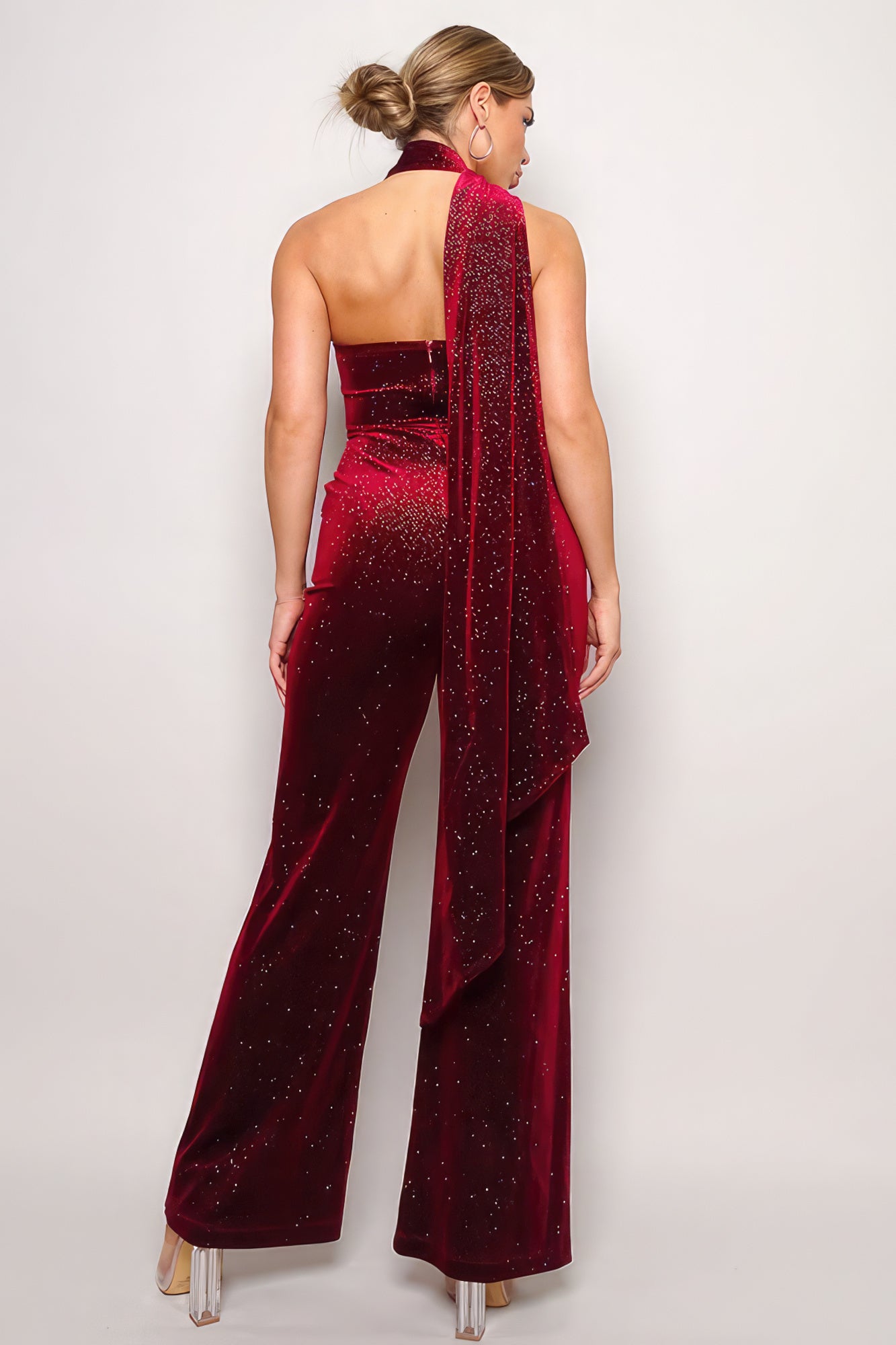 Scarf Top Glitter Velvet Jumpsuit-Teresa&#39;s Fashionista LLC