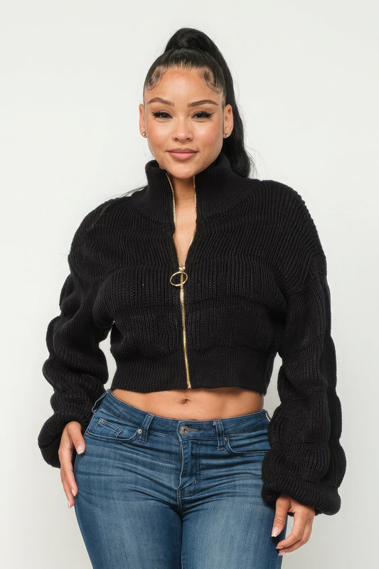 Michelin Sweater Top W/ Front Zipper - Teresa's Fashionista LLC