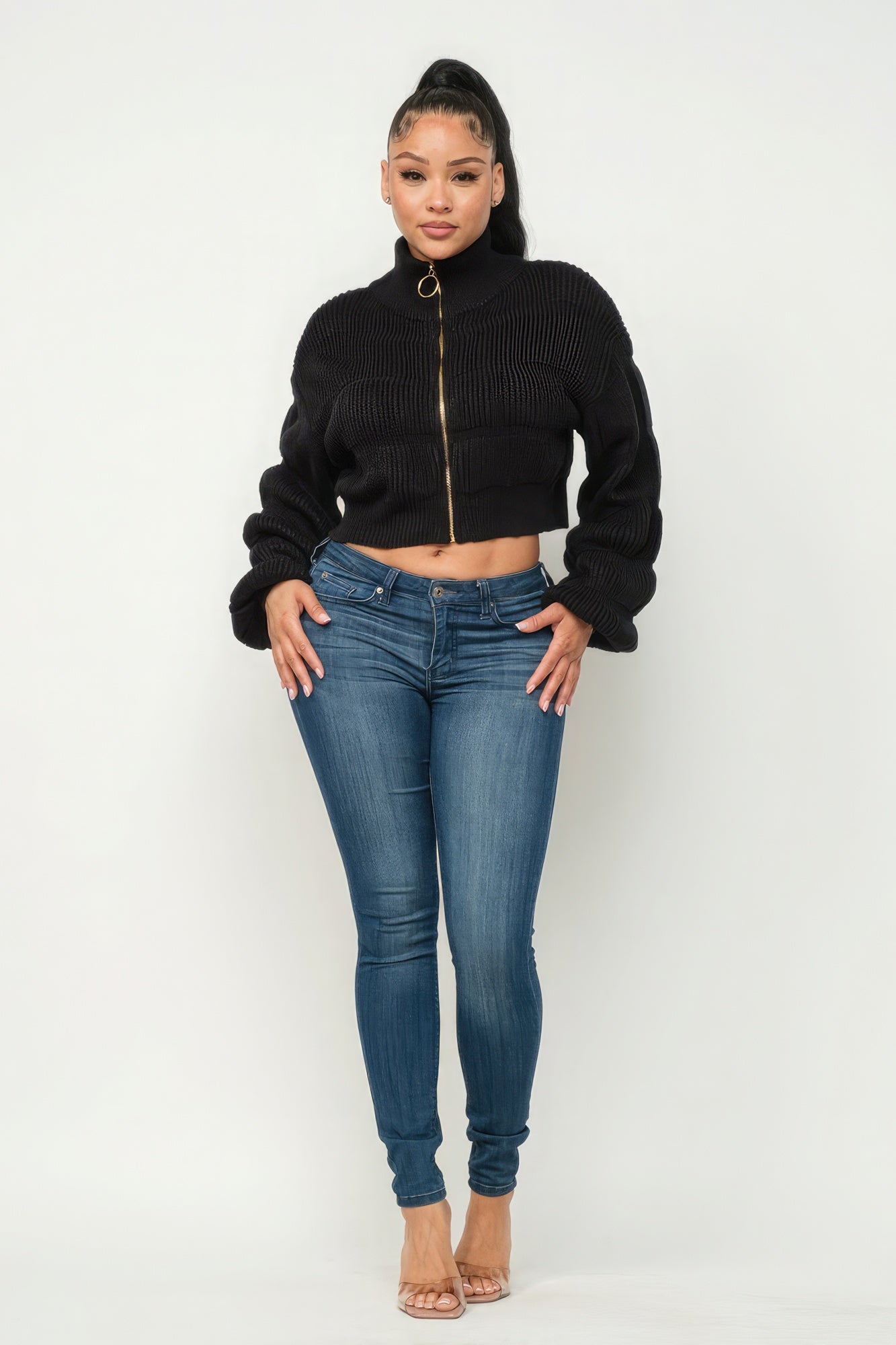 Michelin Sweater Top W/ Front Zipper-Teresa&#39;s Fashionista LLC