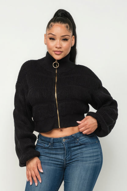 Michelin Sweater Top W/ Front Zipper-Teresa&#39;s Fashionista LLC