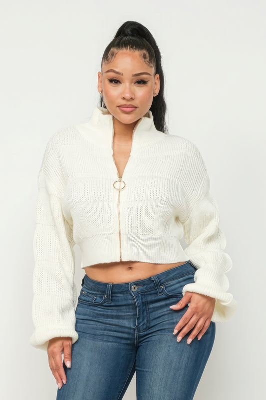 Sweater Top W/ Front Zipper - Teresa's Fashionista LLC