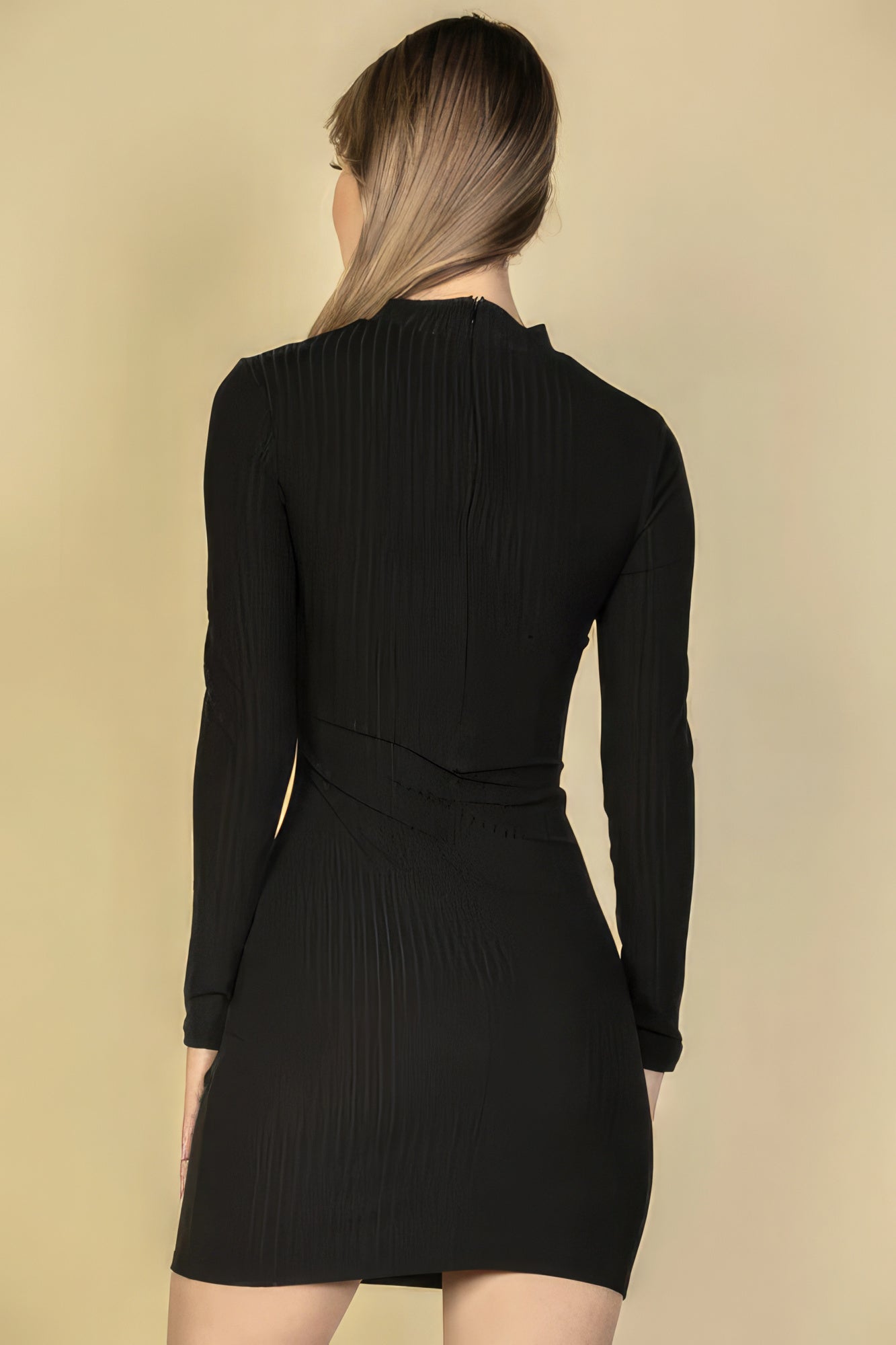 Ribbed Cut Out Front Long Sleeve Bodycon Mini Dress-Teresa&#39;s Fashionista LLC