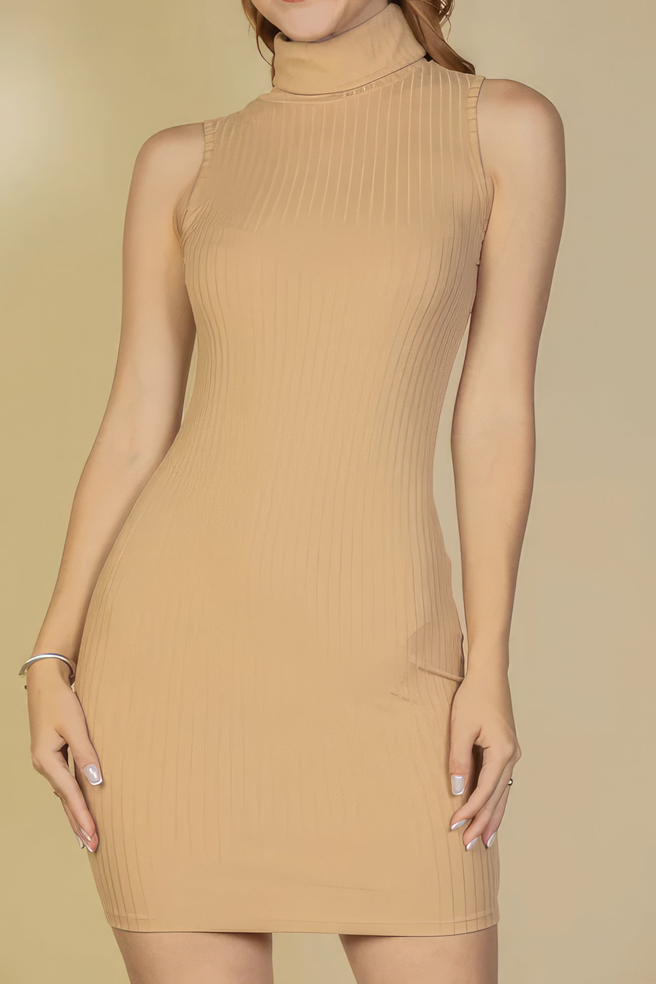 Ribbed Turtle Neck Sleeveless Bodycon Mini Dress-Teresa&#39;s Fashionista LLC