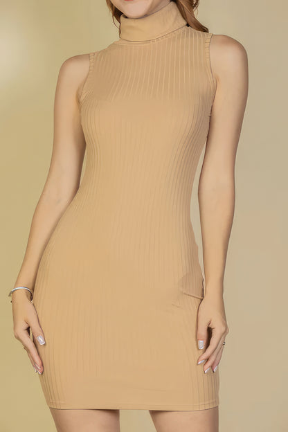 Ribbed Turtle Neck Sleeveless Bodycon Mini Dress-Teresa&#39;s Fashionista LLC