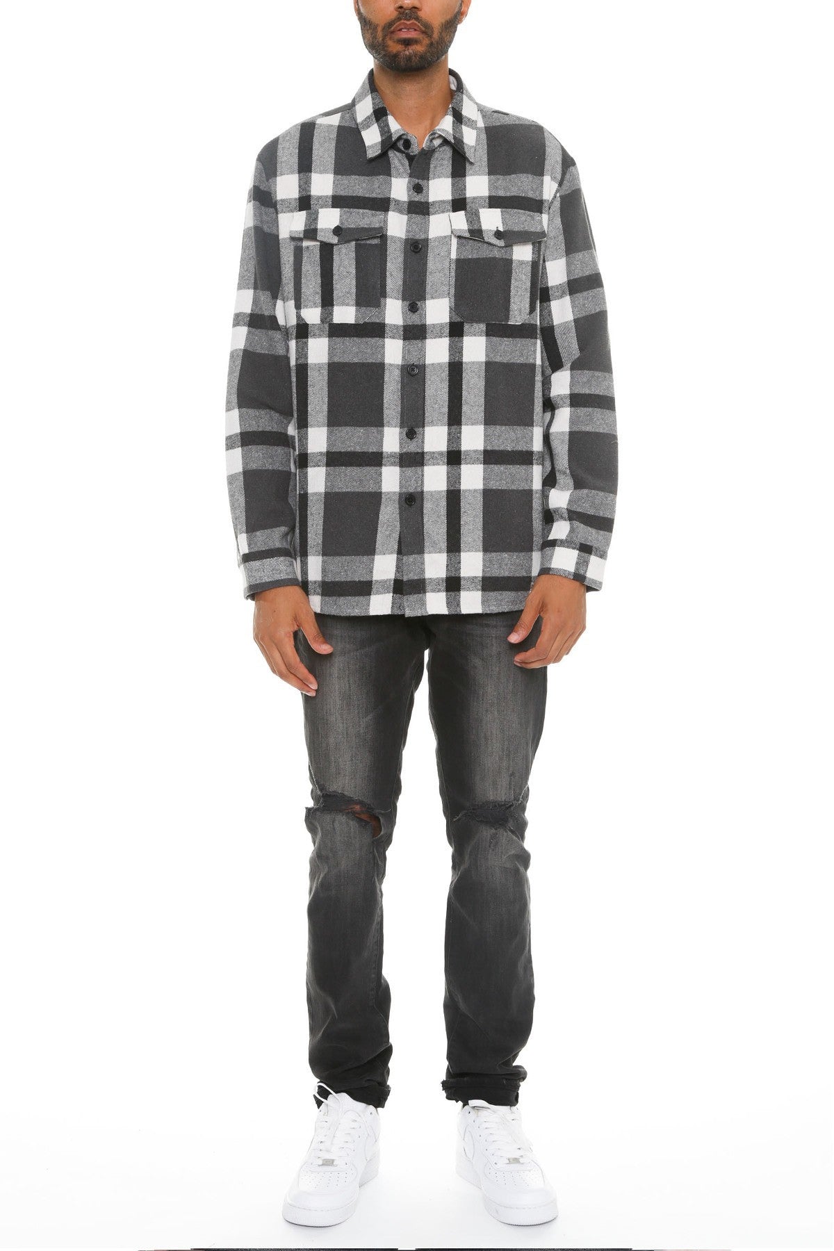 Men's Checkered Soft Flannel Shacket-Teresa&#39;s Fashionista LLC