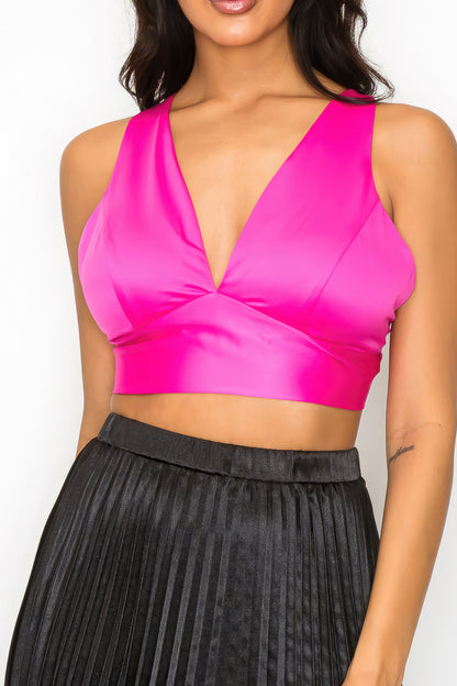 Smock V-neck Satin Bra Top-Teresa&#39;s Fashionista LLC