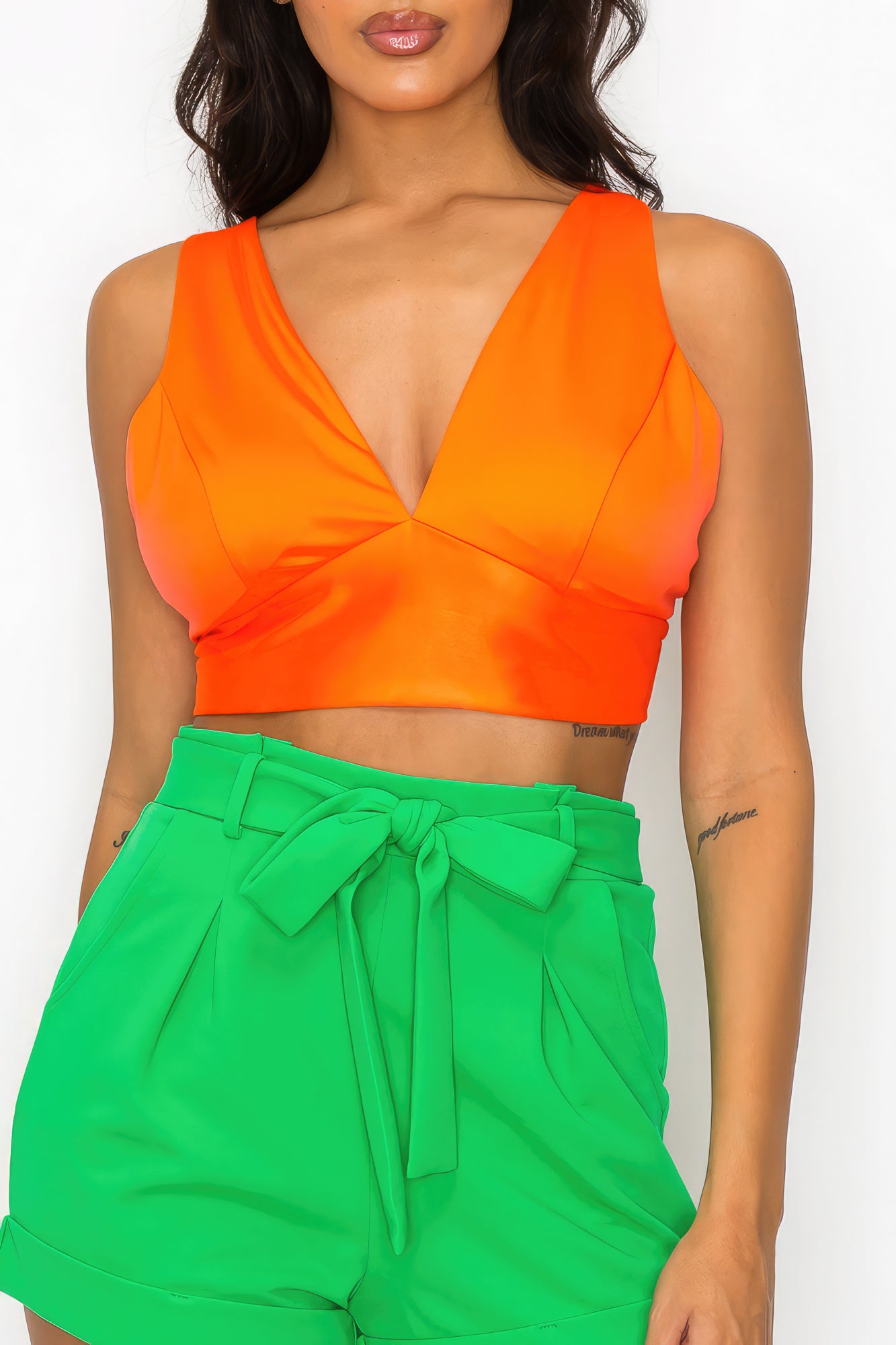 Smock V-neck Satin Bra Top-Teresa&#39;s Fashionista LLC