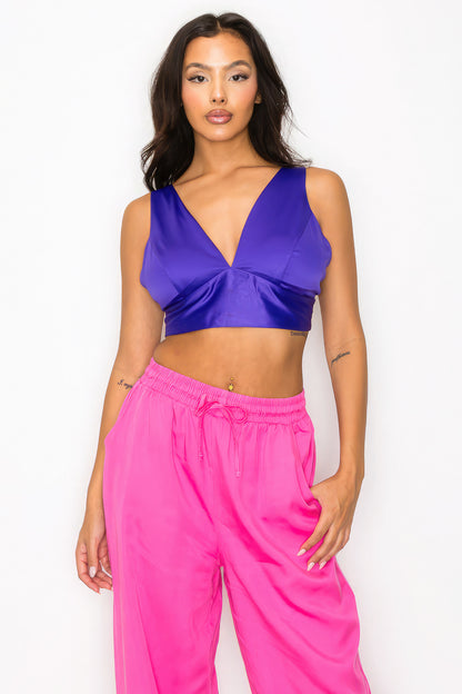 Smock V-neck Satin Bra Top-Teresa&#39;s Fashionista LLC