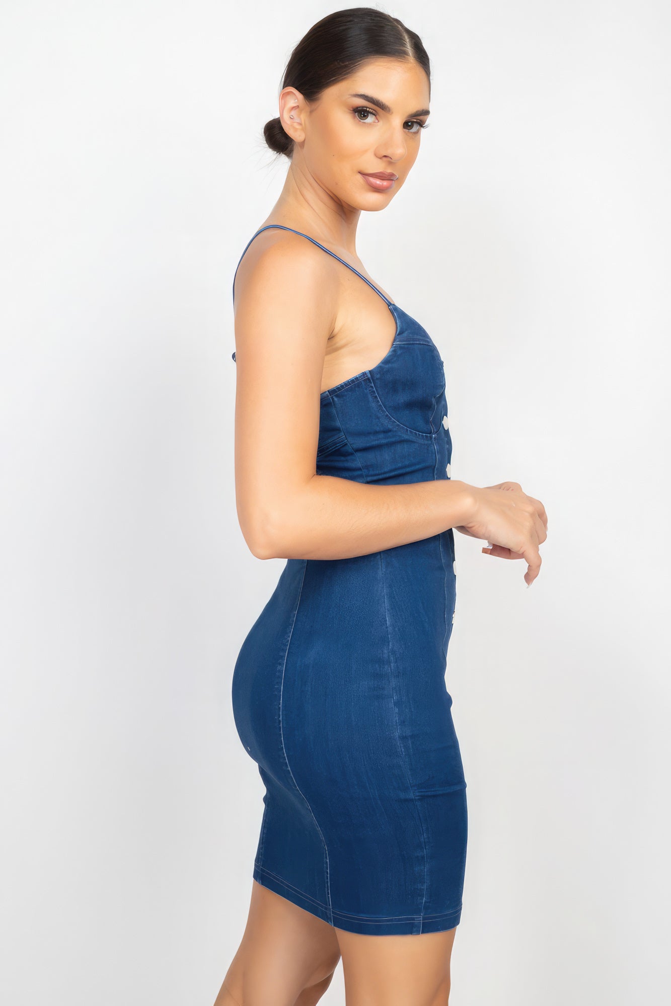 Front Button Cami Denim Dress-Teresa&#39;s Fashionista LLC