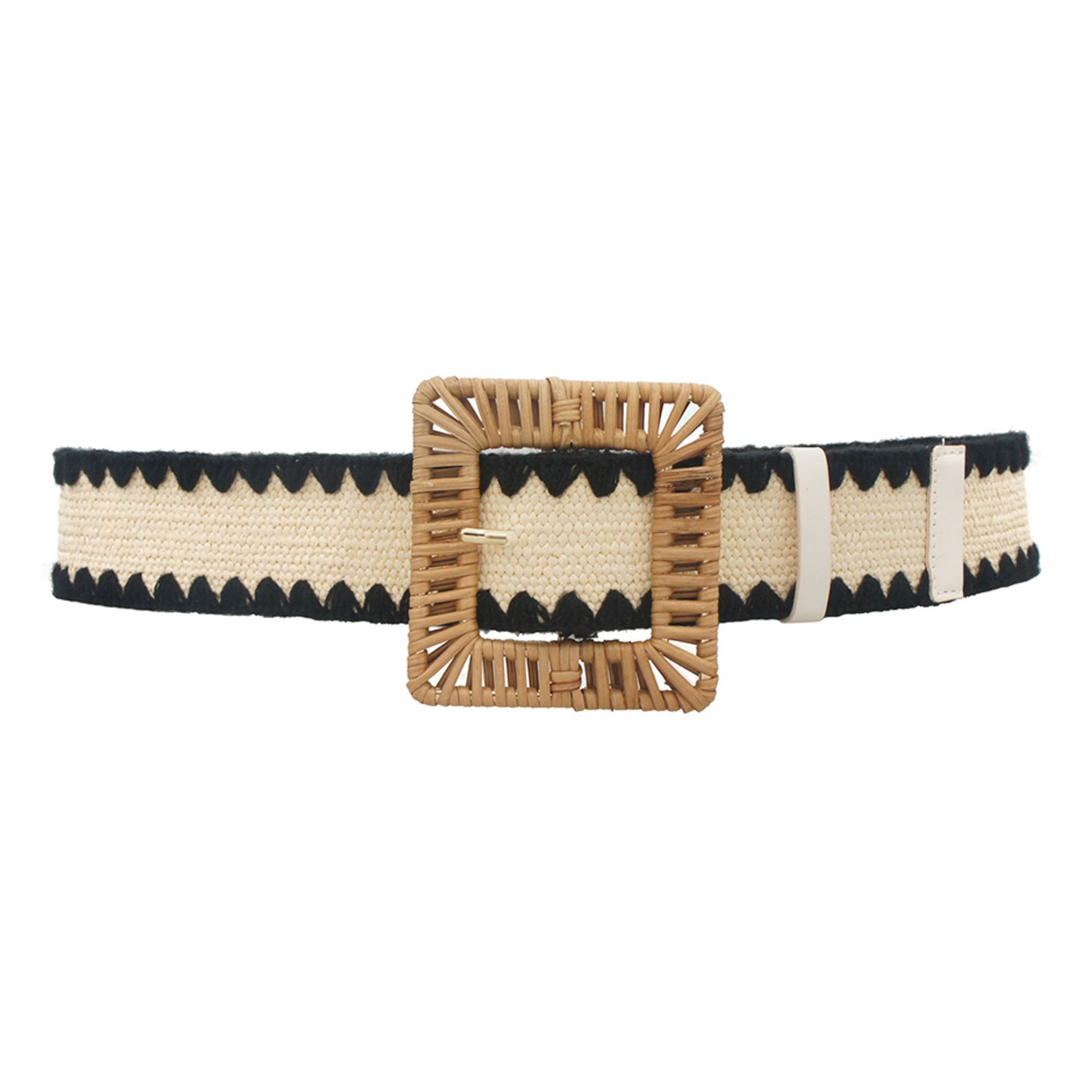 Rectangle Rattan Buckle Crochet Trim Straw Belt-Teresa&#39;s Fashionista LLC