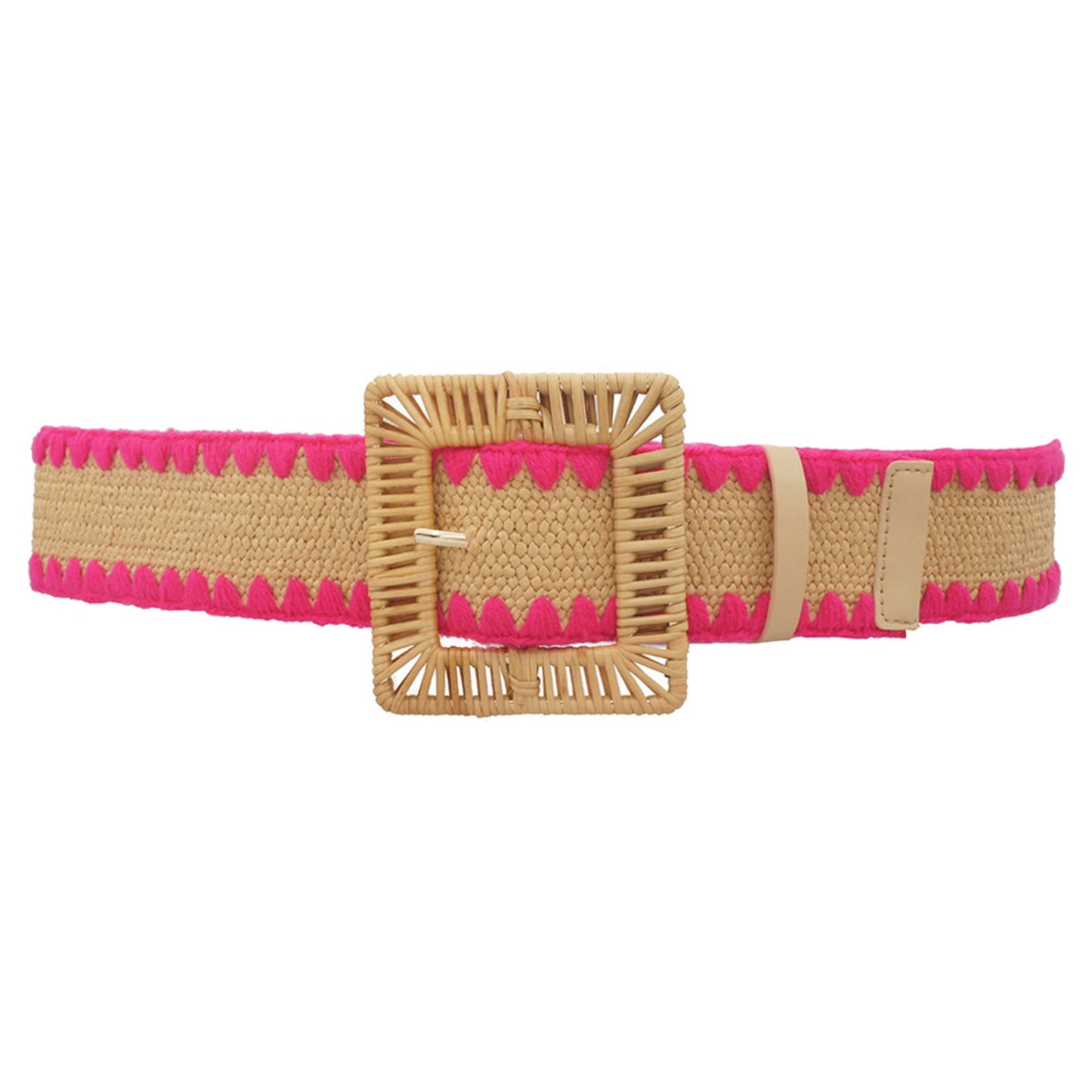 Rectangle Rattan Buckle Crochet Trim Straw Belt-Teresa&#39;s Fashionista LLC