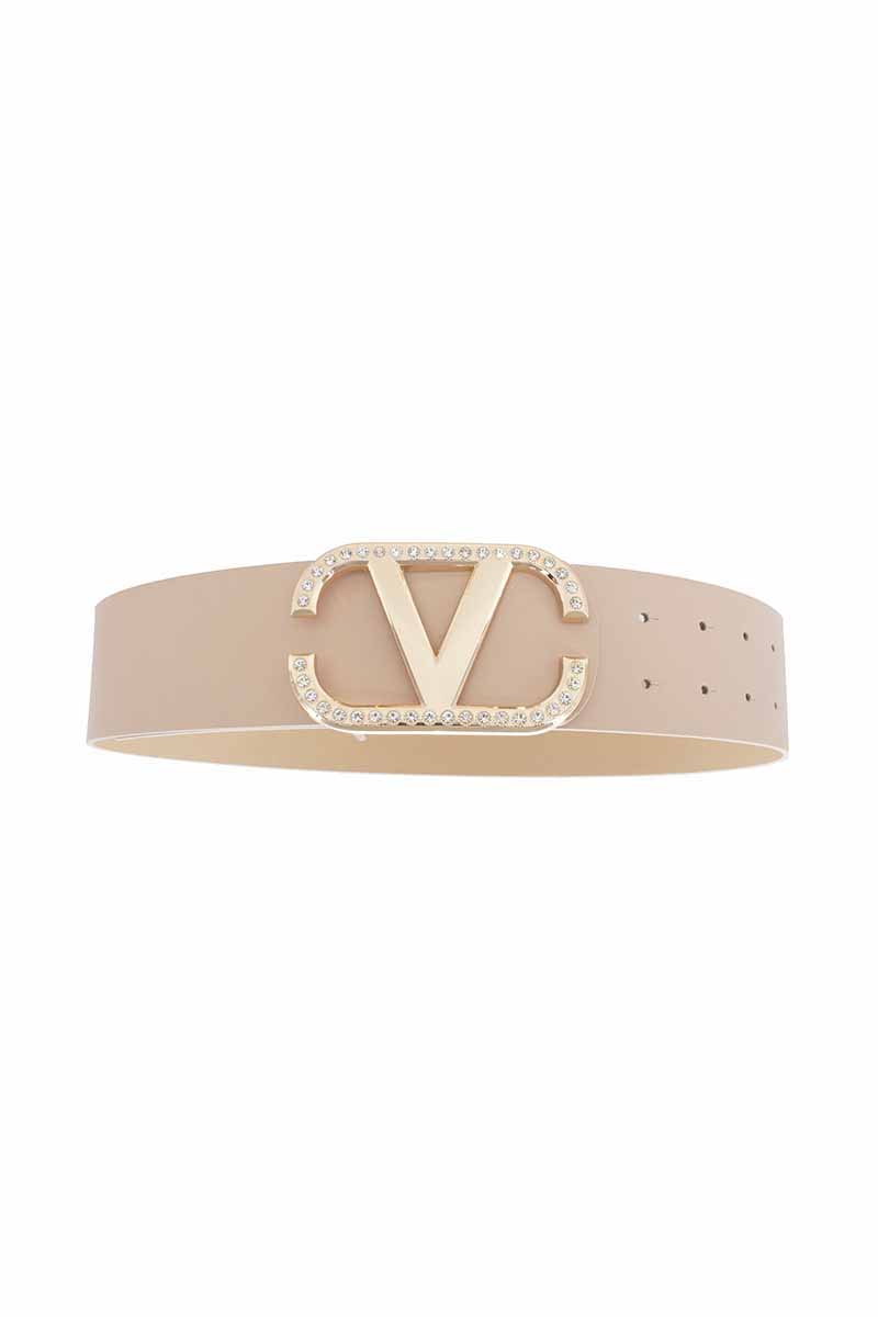 Angled Rhinestone Inverted V Buckle Belt-Teresa&#39;s Fashionista LLC