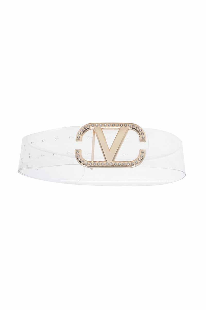 Angled Rhinestone Inverted V Buckle Belt-Teresa&#39;s Fashionista LLC