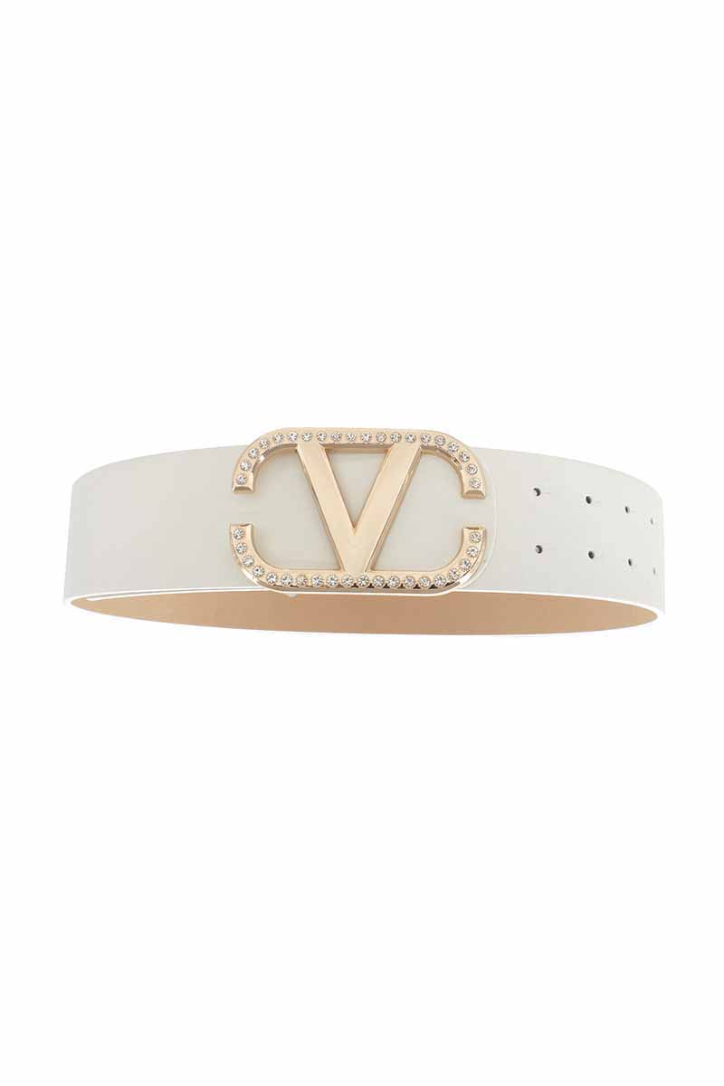 Angled Rhinestone Inverted V Buckle Belt-Teresa&#39;s Fashionista LLC