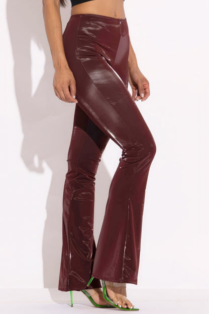 Velvet Pu Flared Pants-Teresa&#39;s Fashionista LLC