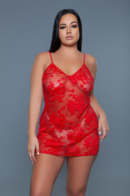 1 Pc Mini-length Chemise With Floral Lace Design-Teresa&#39;s Fashionista LLC