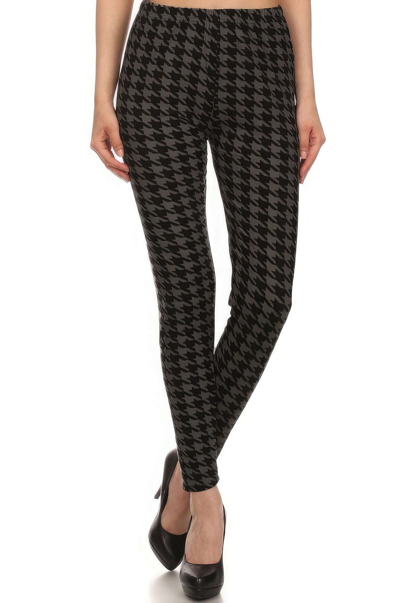 High Waisted Houndtooth Printed Knit Legging With Elastic Waistband-Teresa&#39;s Fashionista LLC