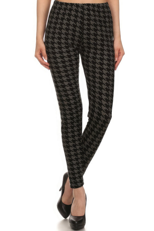 High Waisted Houndtooth Printed Knit Legging With Elastic Waistband - Teresa's Fashionista LLC