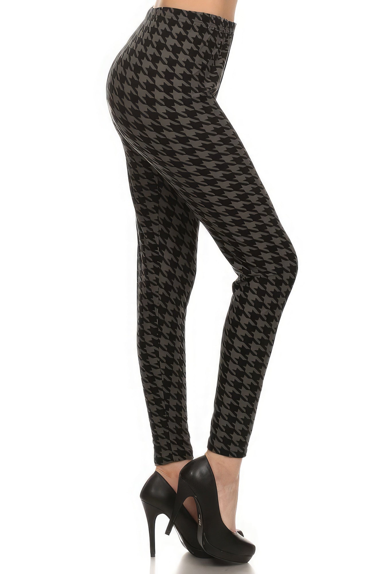 High Waisted Houndtooth Printed Knit Legging With Elastic Waistband-Teresa&#39;s Fashionista LLC