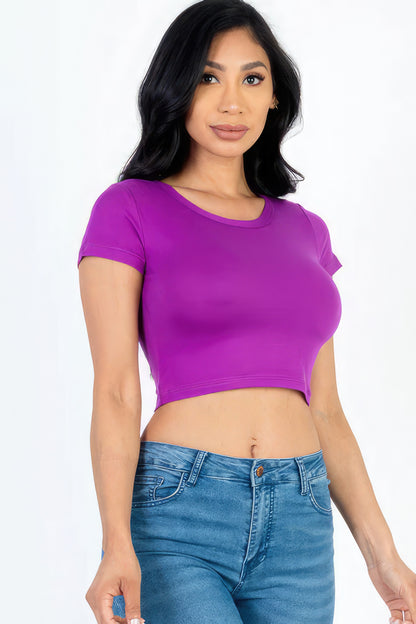 Short Sleeve Roundneck Crop Top-Teresa&#39;s Fashionista LLC