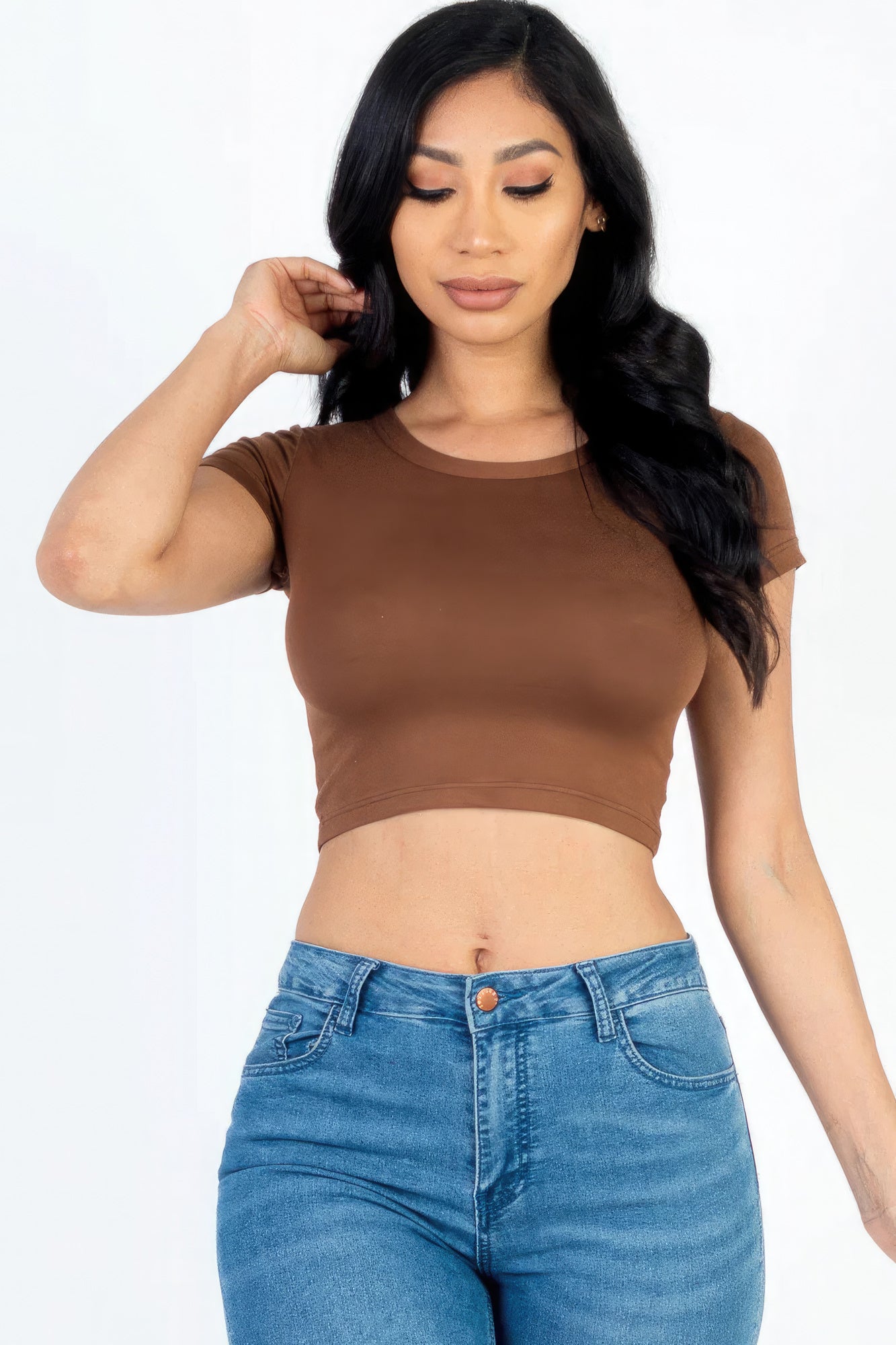 Short Sleeve Roundneck Crop Top-Teresa&#39;s Fashionista LLC