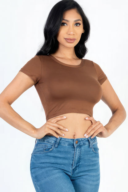 Short Sleeve Roundneck Crop Top-Teresa&#39;s Fashionista LLC