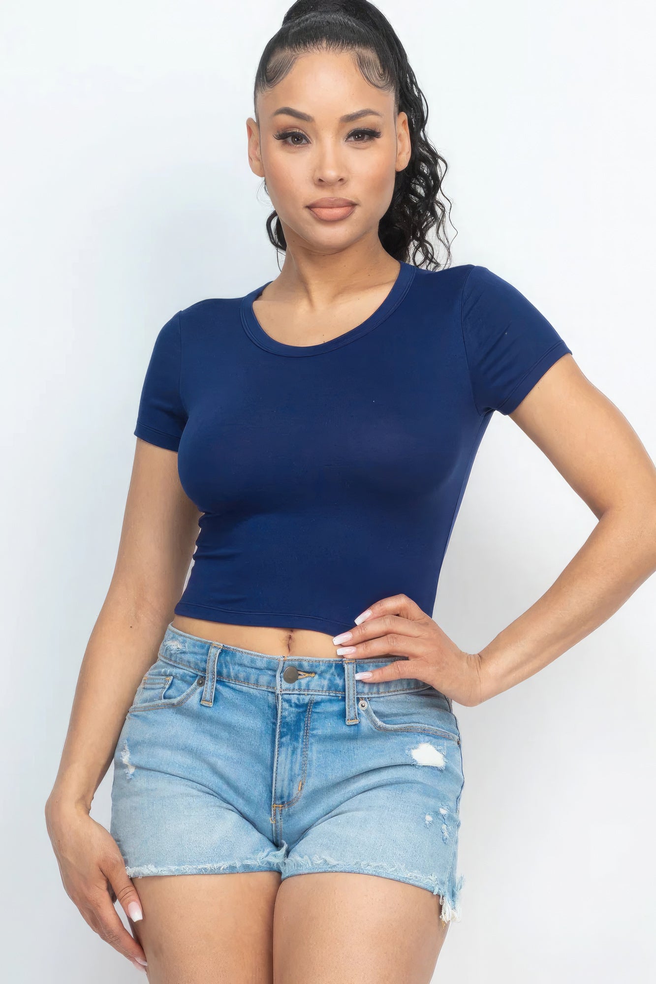 Short Sleeve Roundneck Crop Top-Teresa&#39;s Fashionista LLC