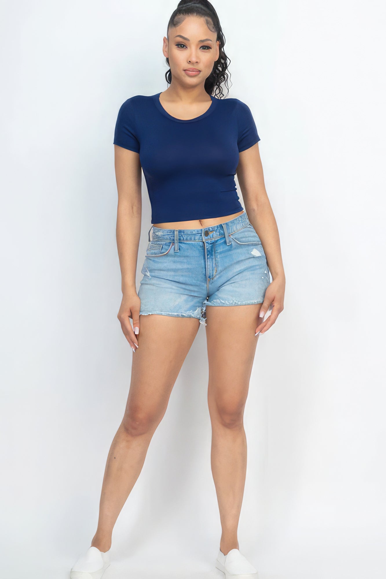 Short Sleeve Roundneck Crop Top-Teresa&#39;s Fashionista LLC