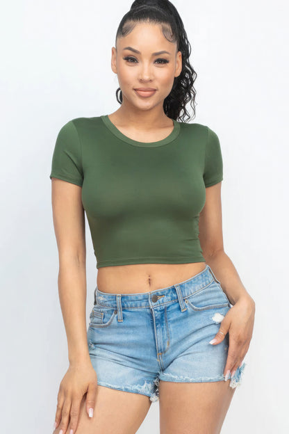 Short Sleeve Roundneck Crop Top-Teresa&#39;s Fashionista LLC