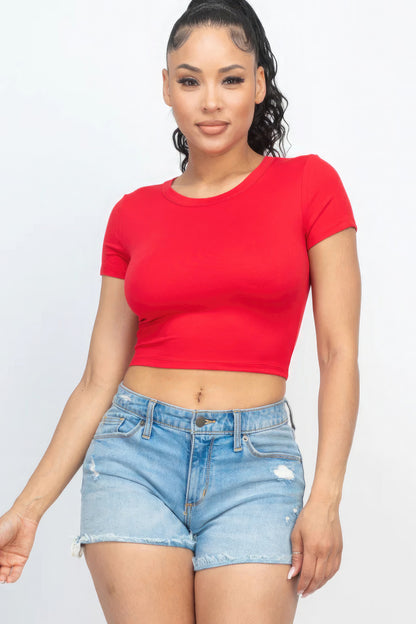 Short Sleeve Roundneck Crop Top-Teresa&#39;s Fashionista LLC