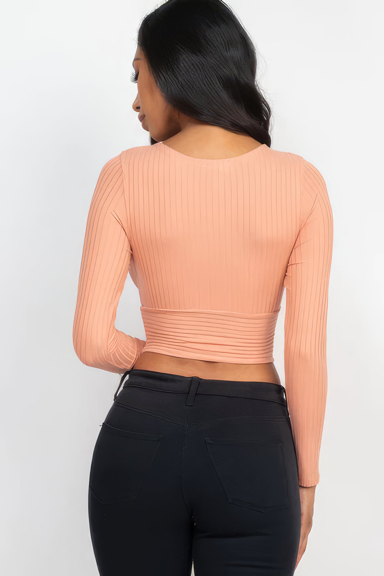 Ribbed Wrap Front Long Sleeve Top-Teresa&#39;s Fashionista LLC