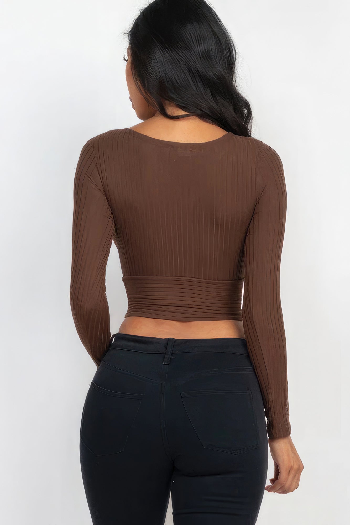 Ribbed Wrap Front Long Sleeve Top-Teresa&#39;s Fashionista LLC