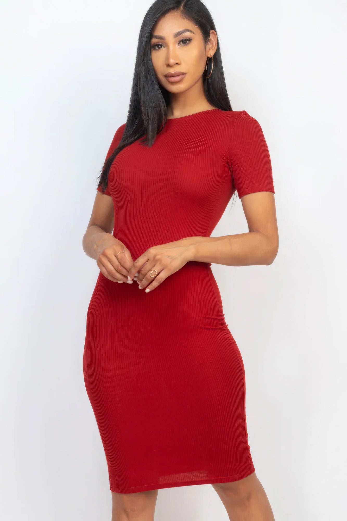 Ribbed Bodycon Midi Dress-Teresa&#39;s Fashionista LLC