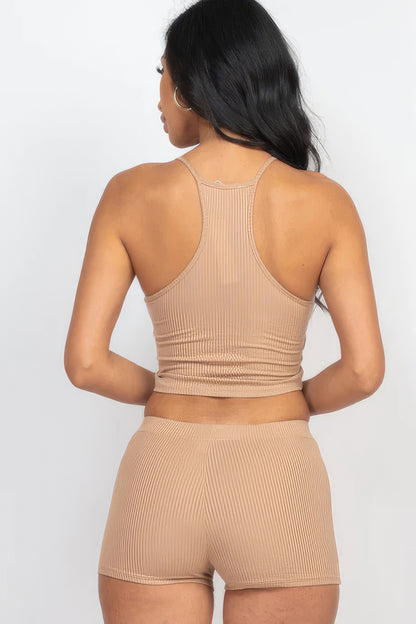 Ribbed Crop Cami Top & Shorts Set-Teresa&#39;s Fashionista LLC