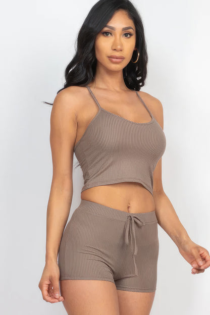 Ribbed Crop Cami Top & Shorts Set-Teresa&#39;s Fashionista LLC