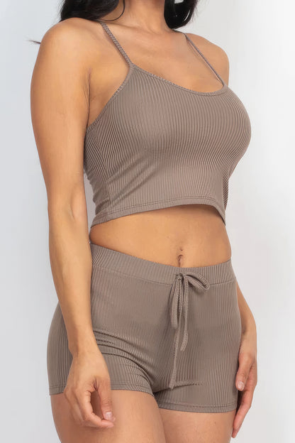 Ribbed Crop Cami Top & Shorts Set-Teresa&#39;s Fashionista LLC