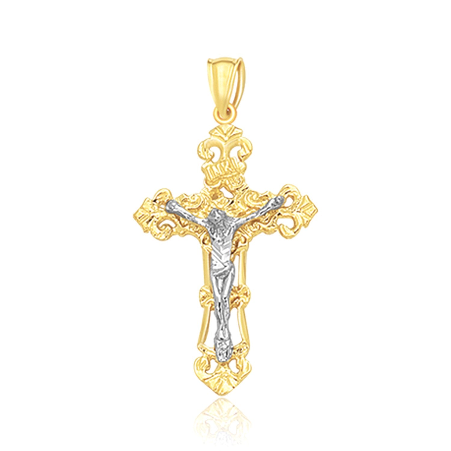 14k Two Tone Gold Cross Pendant-Teresa&#39;s Fashionista LLC