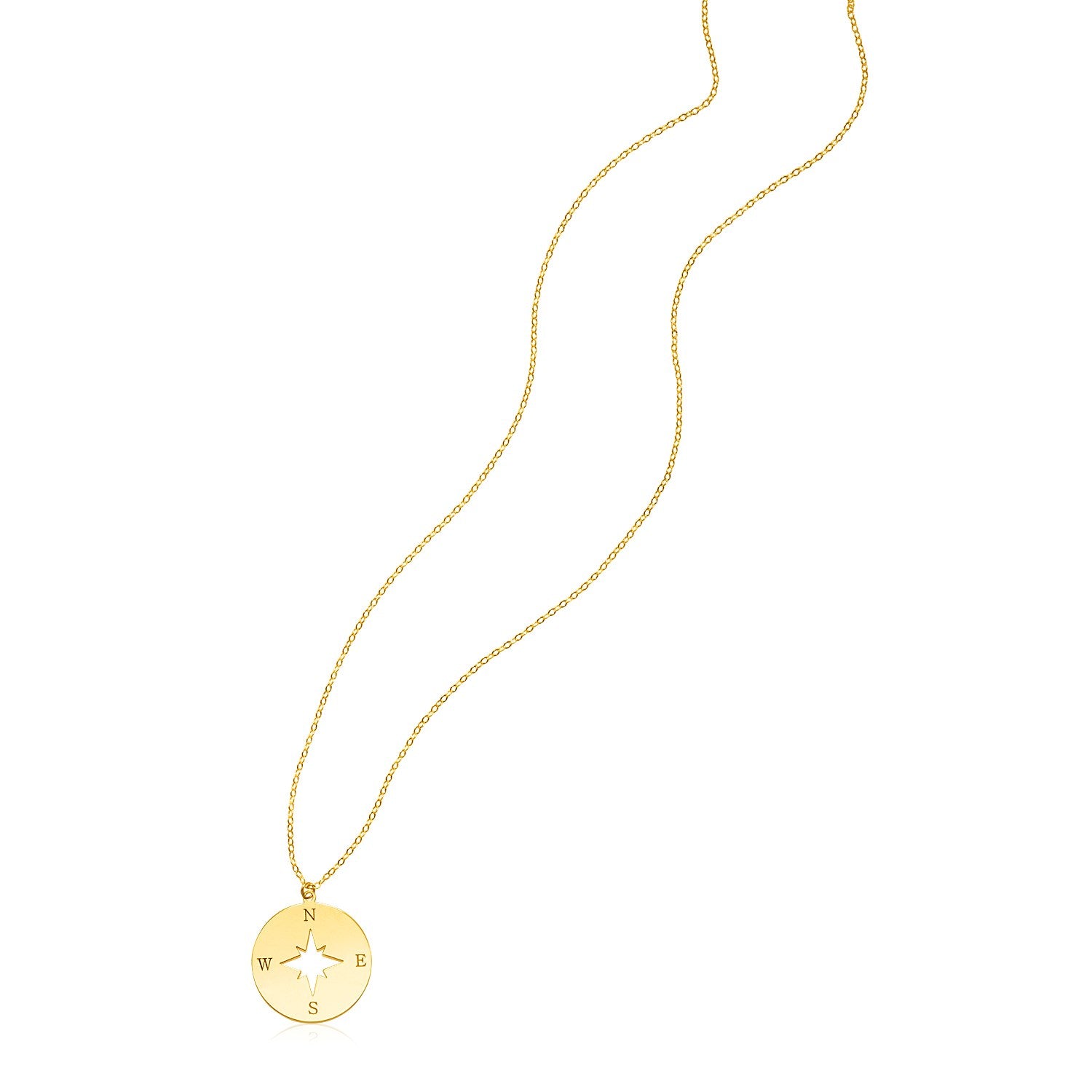 14K Yellow Gold Necklace with Compass-Teresa&#39;s Fashionista LLC