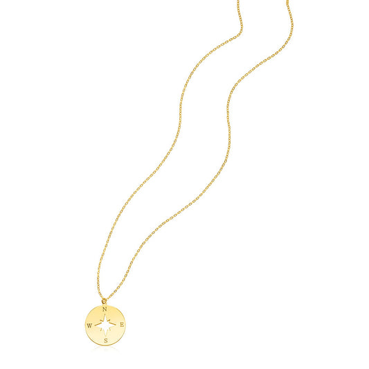 14K Yellow Gold Necklace with Compass-Teresa&#39;s Fashionista LLC