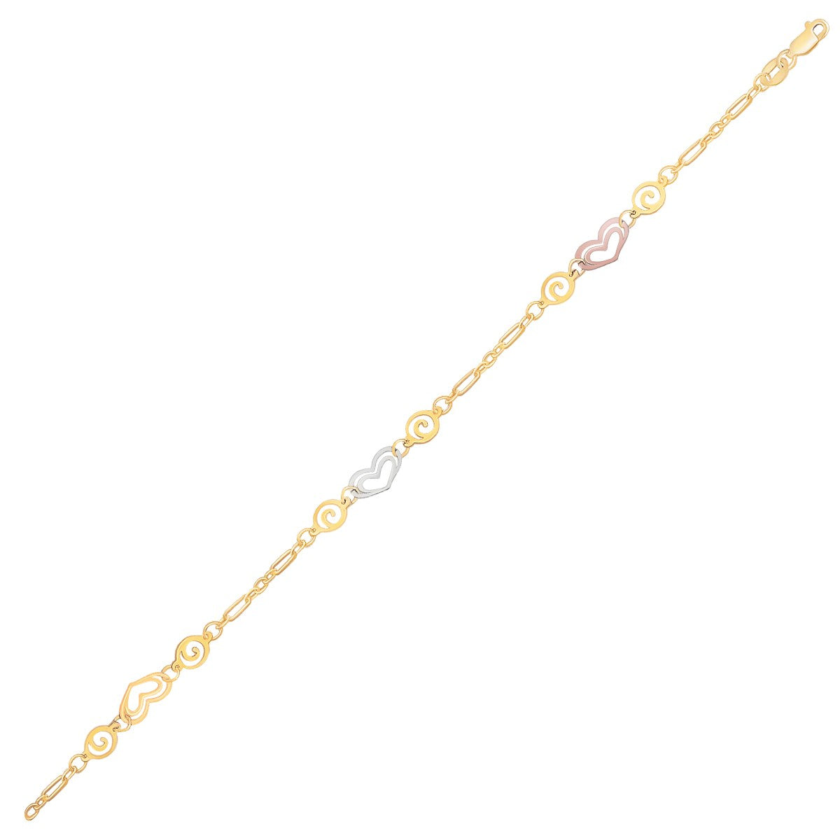 14k Tri-Color Gold Anklet with Multi Color Heart Stations-Teresa&#39;s Fashionista LLC