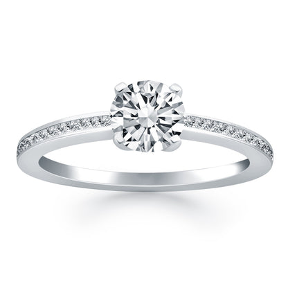 14k White Gold Classic Pave Diamond Band Engagement Ring-Teresa&#39;s Fashionista LLC