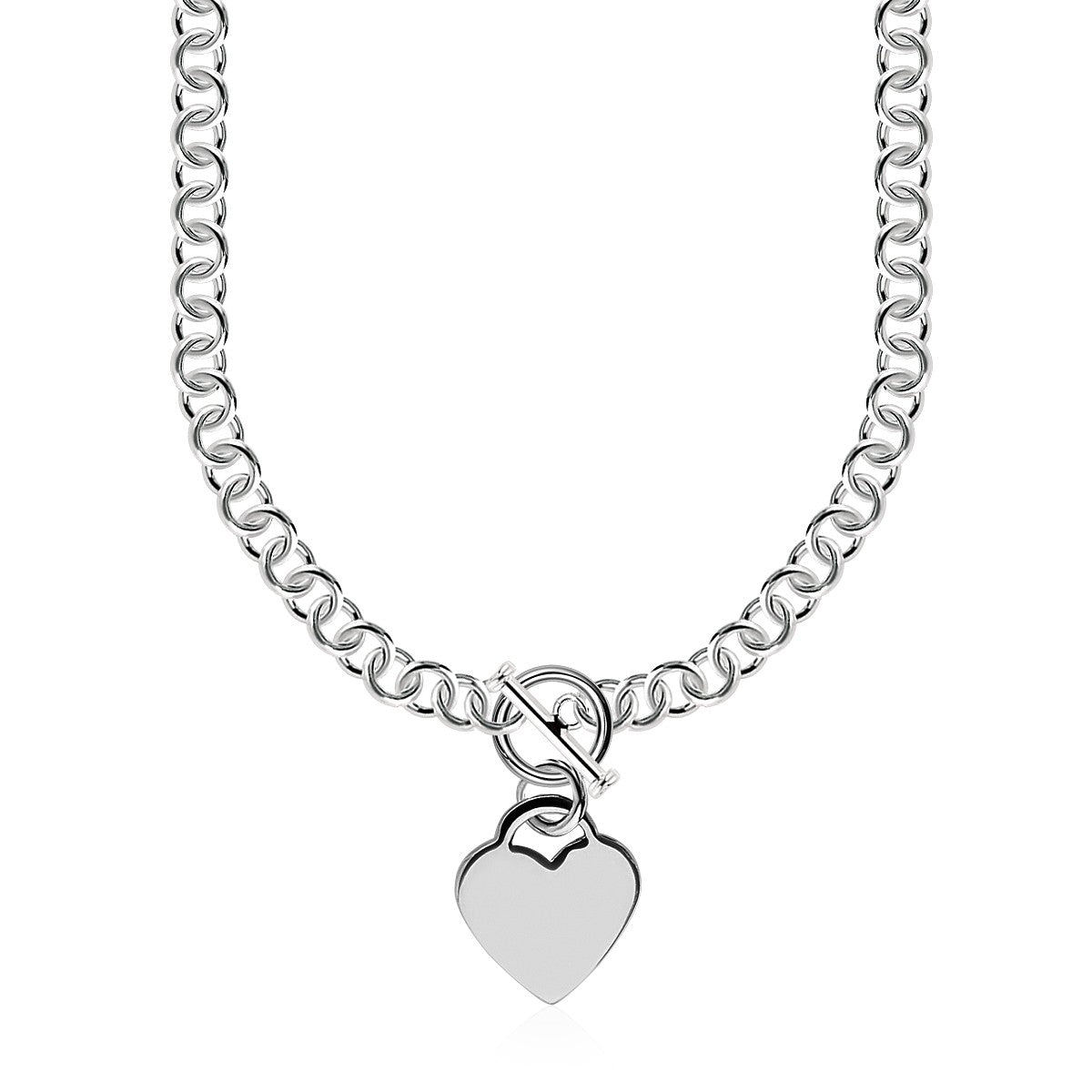 Sterling Silver Rolo Chain with a Heart Toggle Charm and Rhodium Plating-Teresa&#39;s Fashionista LLC