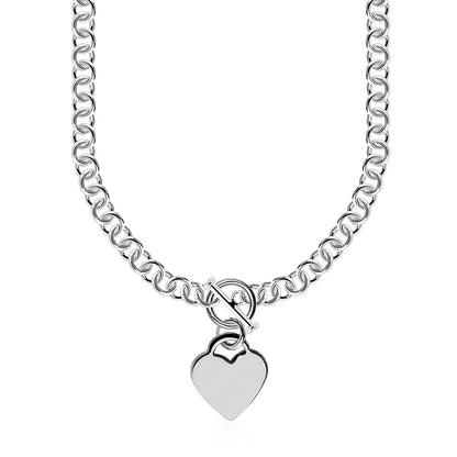 Sterling Silver Rolo Chain with a Heart Toggle Charm and Rhodium Plating-Teresa&#39;s Fashionista LLC