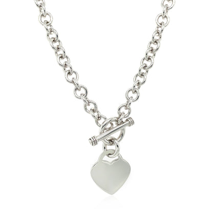 Sterling Silver Rhodium Plated Rolo Chain Necklace with a Heart Toggle Charm-Teresa&#39;s Fashionista LLC