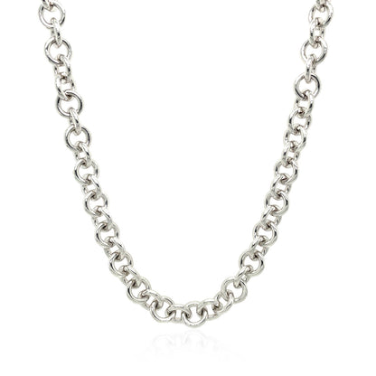 Sterling Silver Rhodium Plated Rolo Chain Necklace with a Heart Toggle Charm-Teresa&#39;s Fashionista LLC