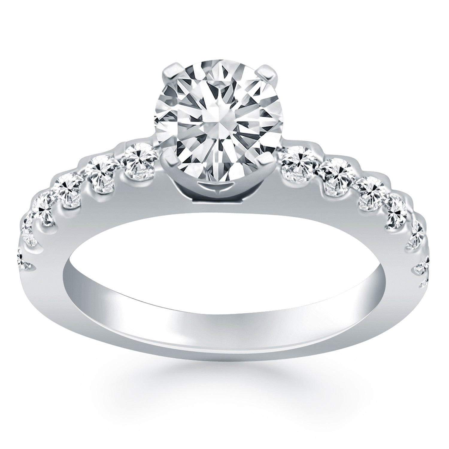 14k White Gold Diamond Micro Prong Cathedral Engagement Ring-Teresa&#39;s Fashionista LLC