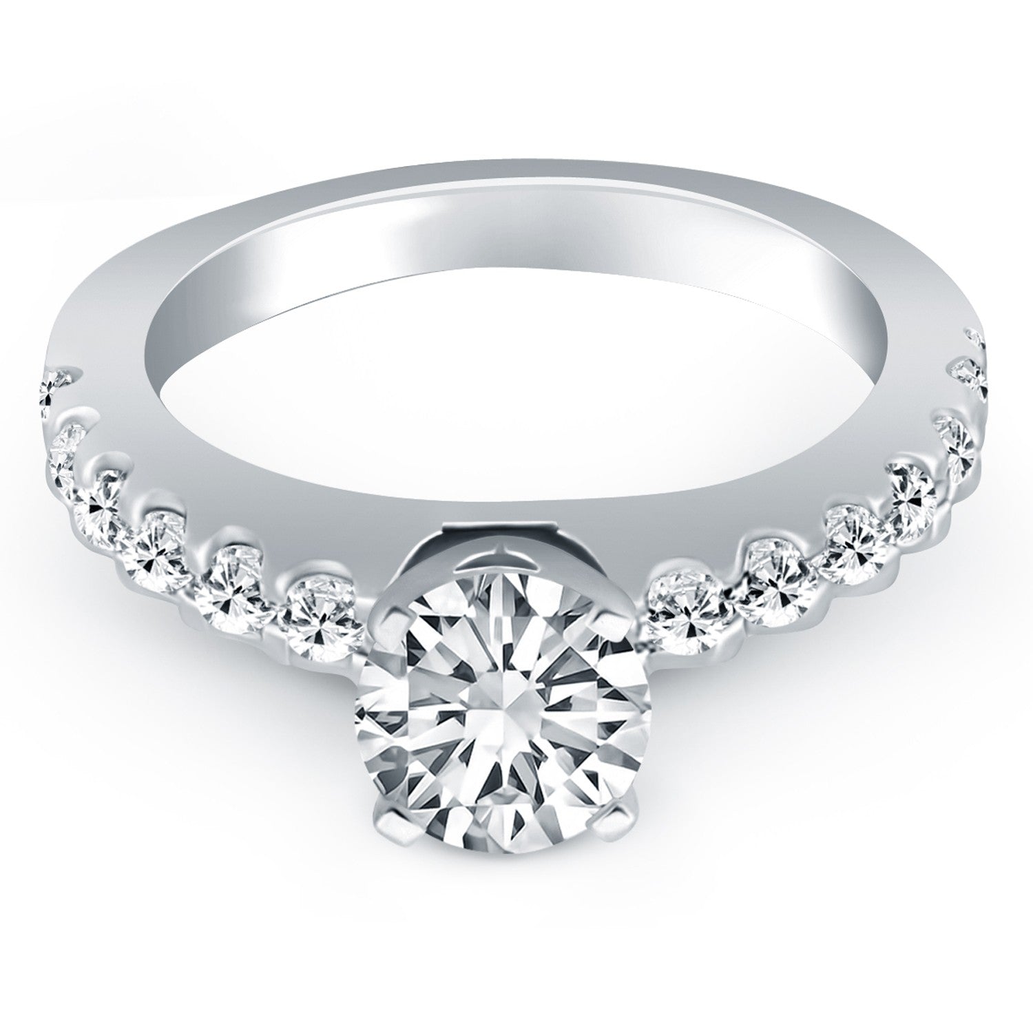 14k White Gold Diamond Micro Prong Cathedral Engagement Ring-Teresa&#39;s Fashionista LLC