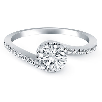 14k White Gold Bypass Swirl Diamond Halo Engagement Ring-Teresa&#39;s Fashionista LLC