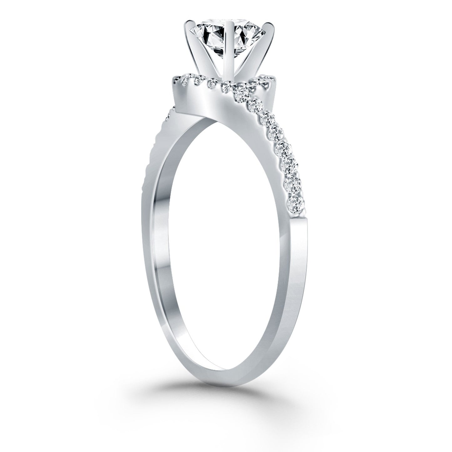 14k White Gold Bypass Swirl Diamond Halo Engagement Ring-Teresa&#39;s Fashionista LLC