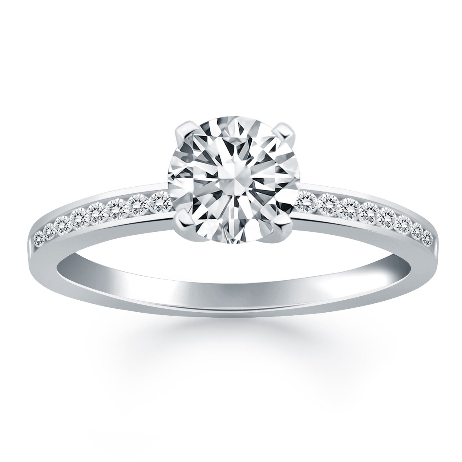 14k White Gold Engagement Ring with Diamond Channel Set Band-Teresa&#39;s Fashionista LLC